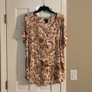 JM Collection Pink and Brown Floral Blouse
